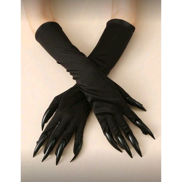 Black Stretchy Halloween Claw Gloves - Picture 2 of 3
